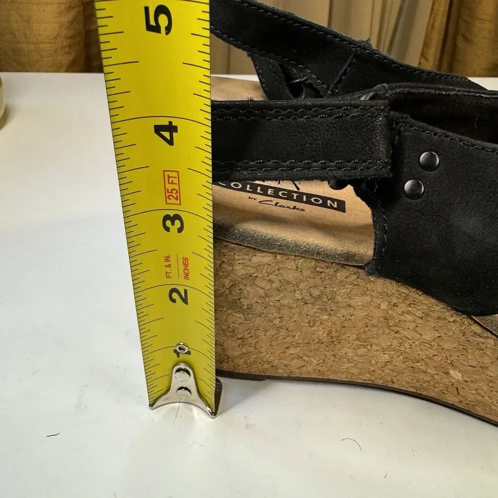 Clarks Sandals Womens Sz 7 M Annadel Bari Platform Wedge Slingback Black Cork